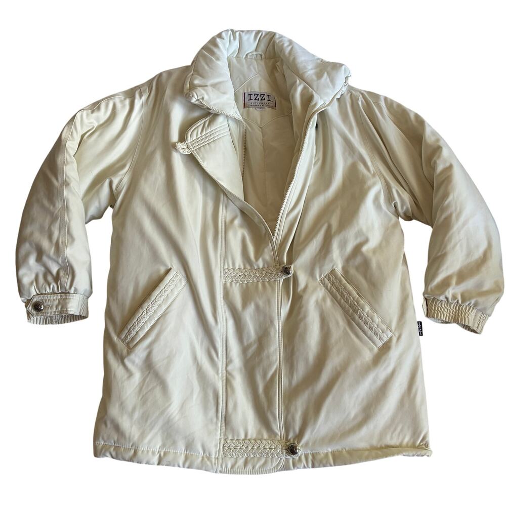 Vintage Izzi Outerwear Jacket Womens Large Puffer Off White Insulated Nylon